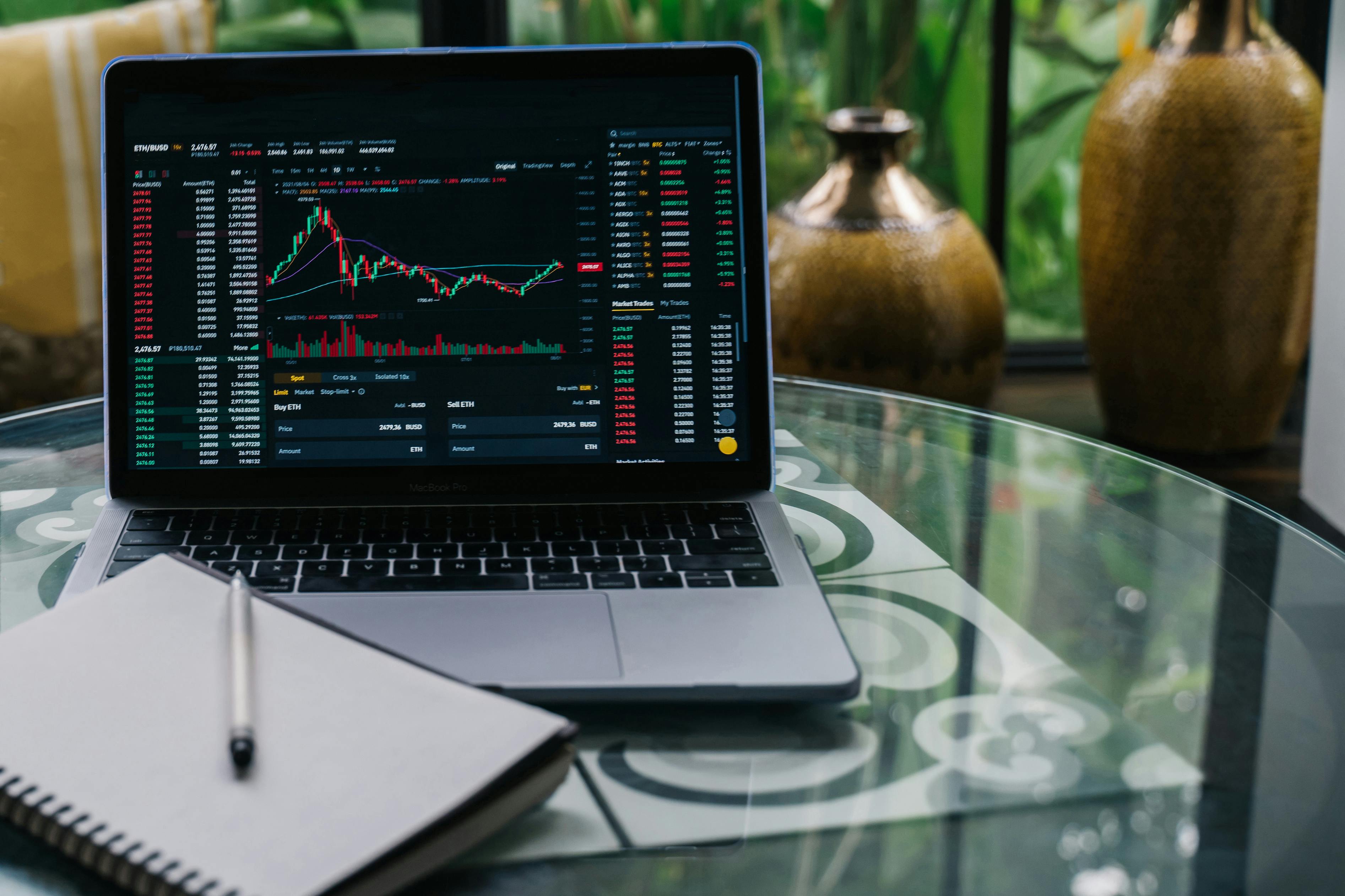 Laptop with open trading chart