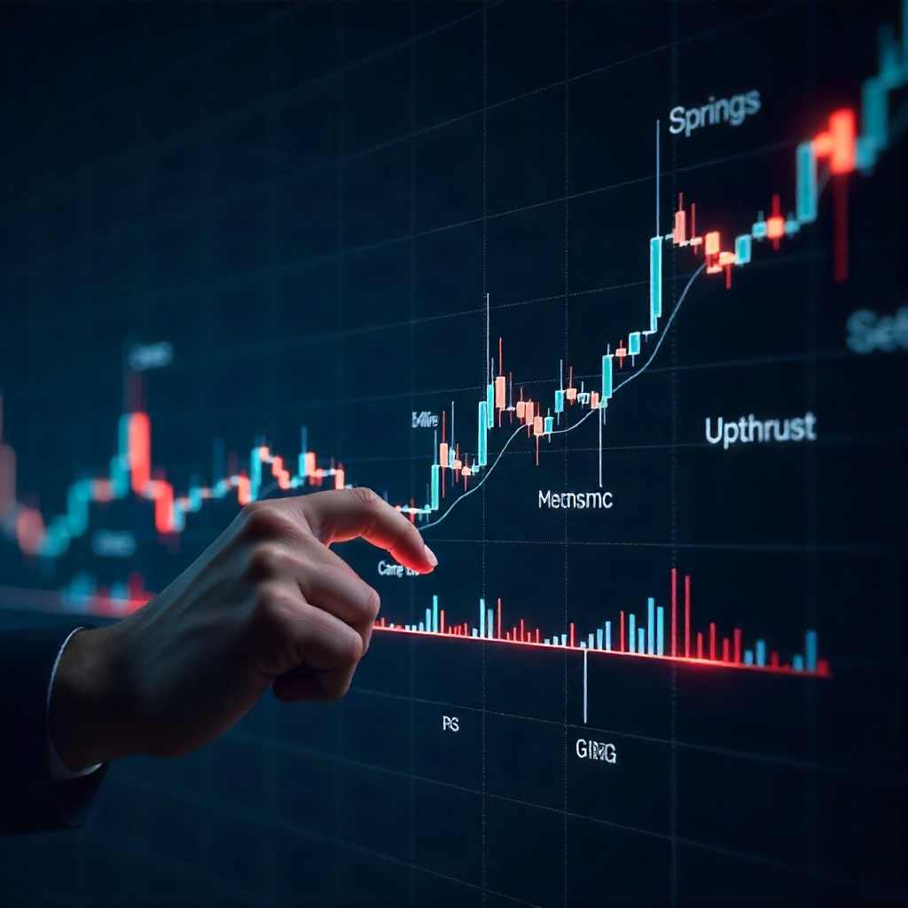 A hand following the price line on a traders chart